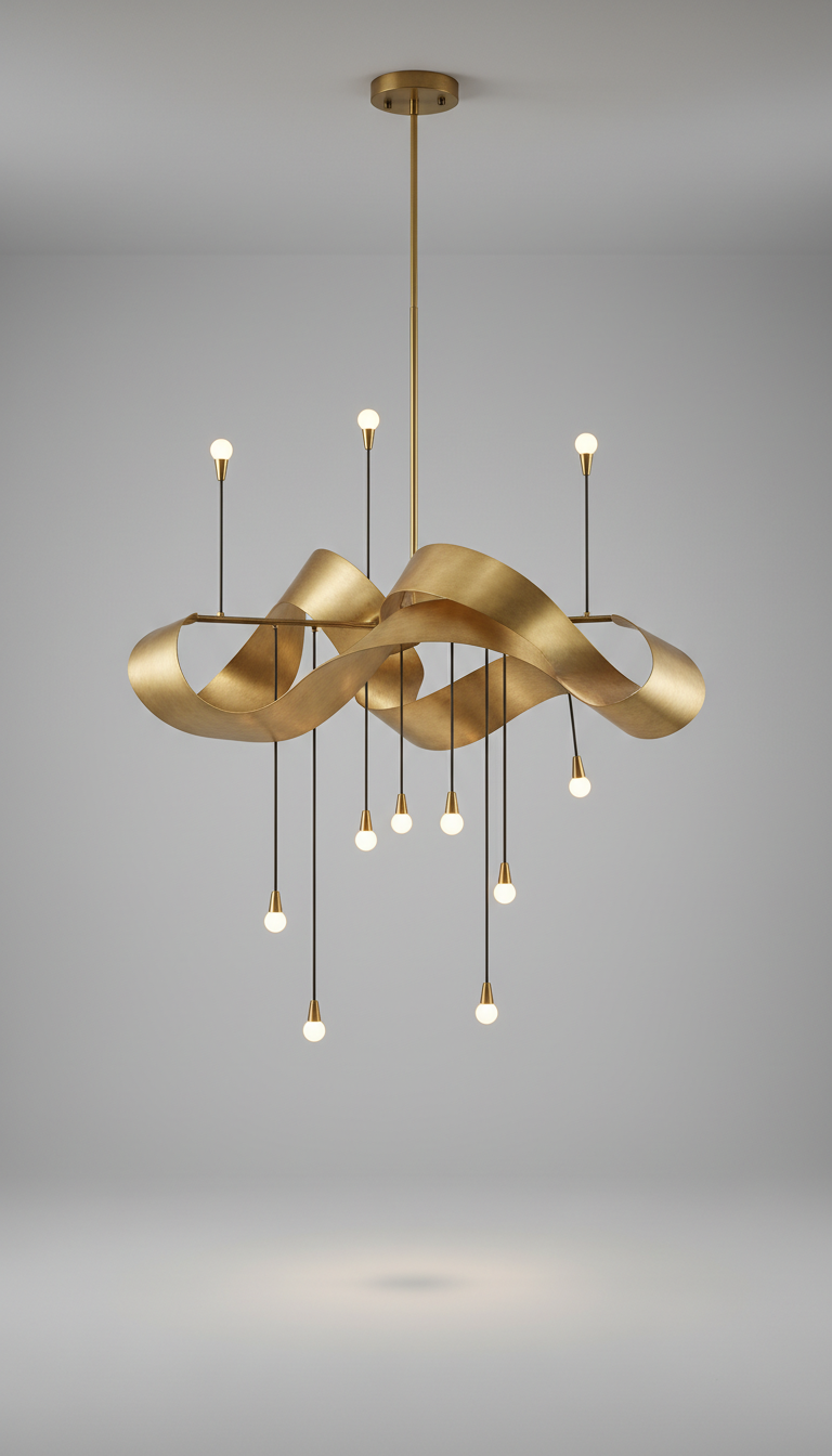 Brass Chandelier with Sculptural Arms
